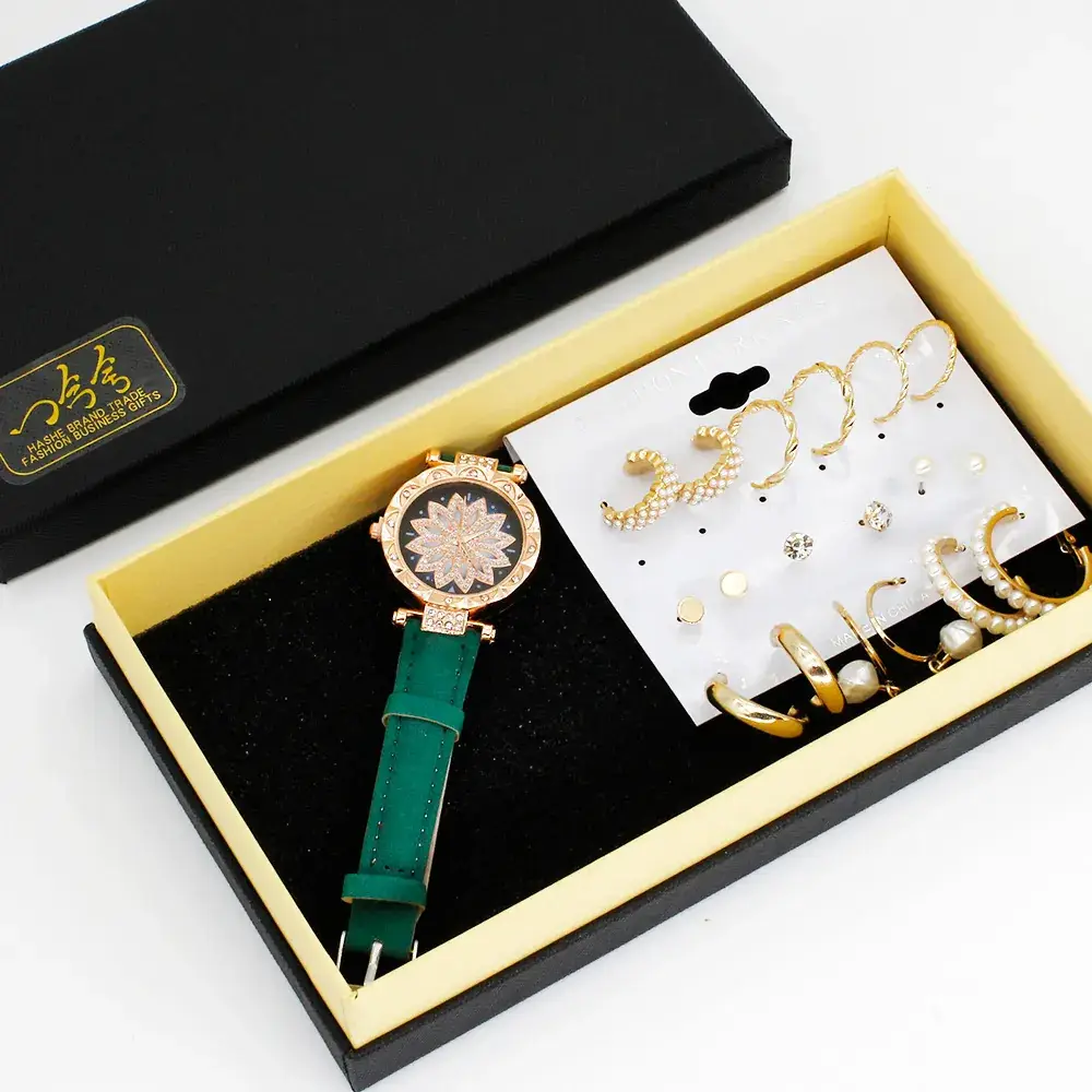 Gold Plated Earring Set with Wrist Watches for Women - Image 4