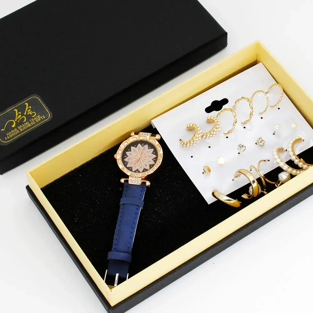 Gold Plated Earring Set with Wrist Watches for Women - Image 5