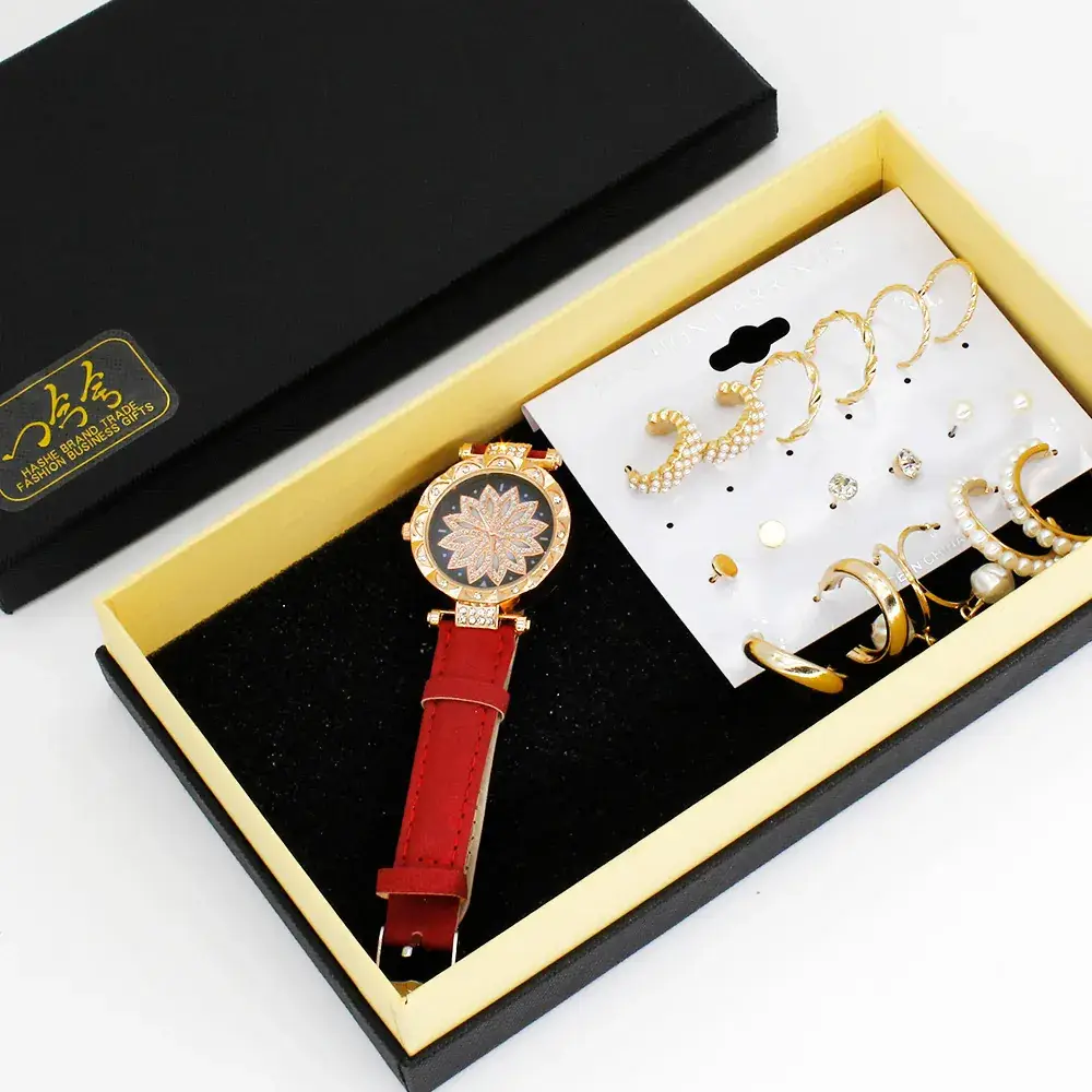 Gold Plated Earring Set with Wrist Watches for Women - Image 3