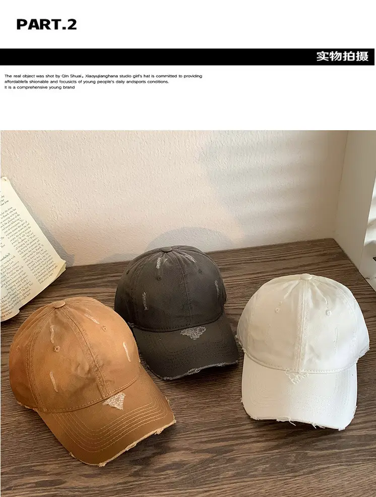 Pink Women's American-style Peaked Cap with Ripped Wide Brim — feature 10