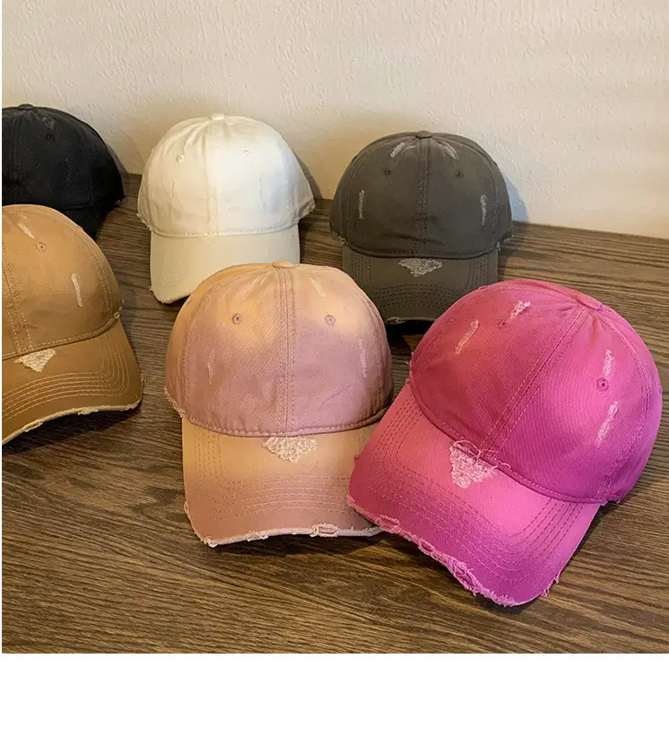Pink Women's American-style Peaked Cap with Ripped Wide Brim — feature 13