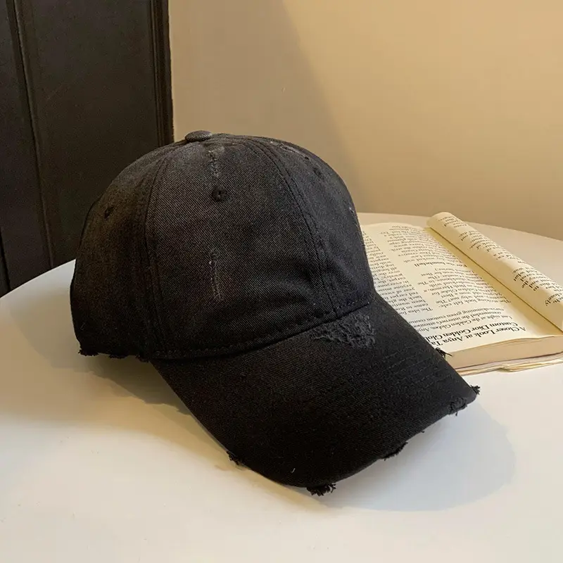 Pink Women's American-style Peaked Cap with Ripped Wide Brim - Image 4