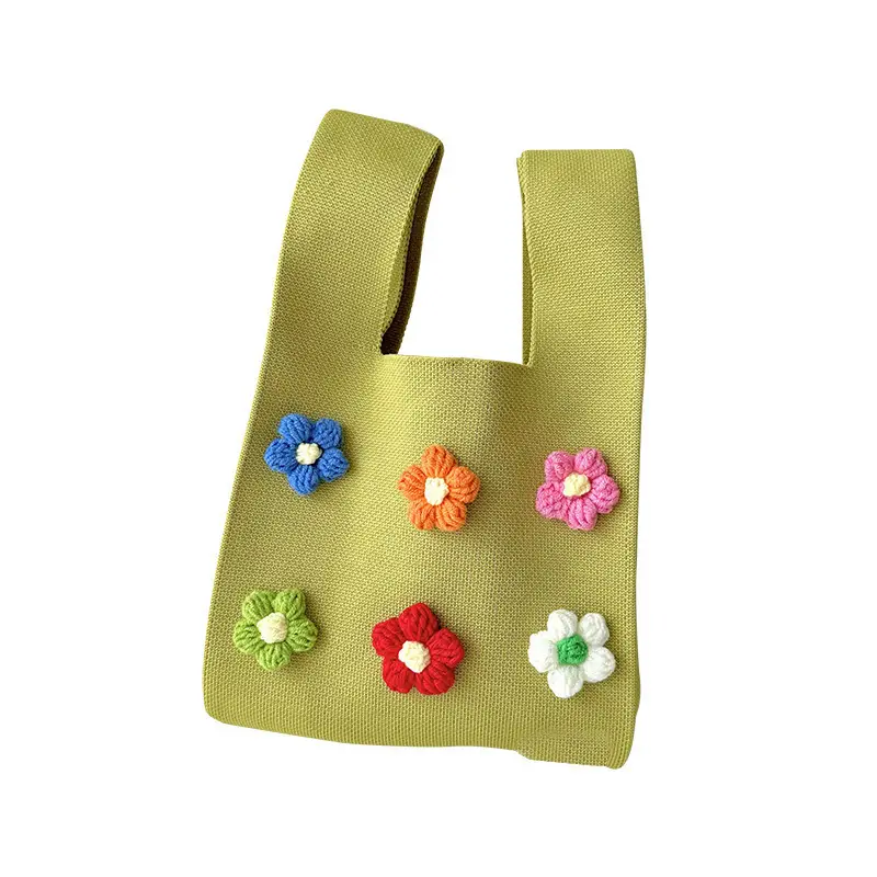 Cute Flower Knitted Shoulder Bag for Women Red Black - Image 10