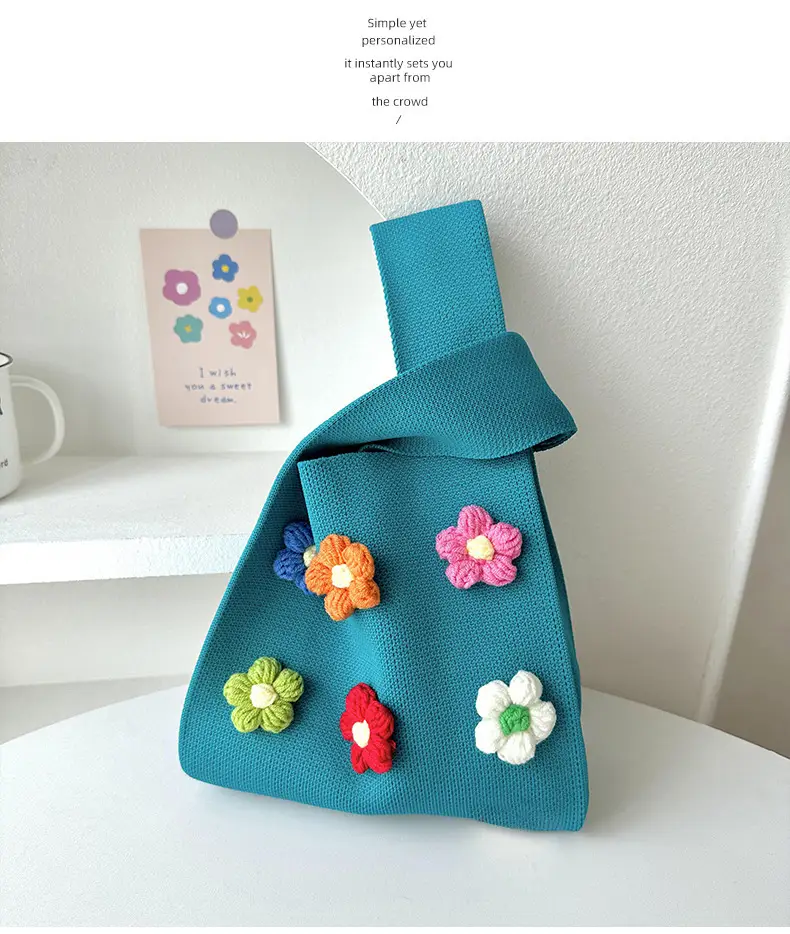 Cute Flower Knitted Shoulder Bag for Women Red Black — feature 10