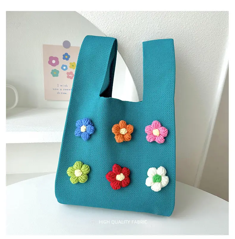 Cute Flower Knitted Shoulder Bag for Women Red Black — feature 11
