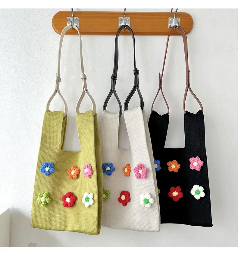 Cute Flower Knitted Shoulder Bag for Women Red Black — feature 12