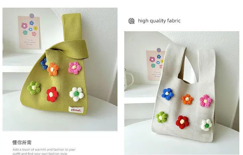 Cute Flower Knitted Shoulder Bag for Women Red Black — feature 13