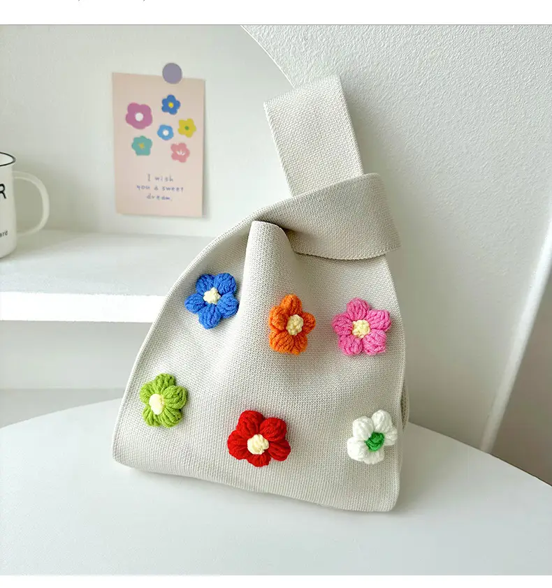 Cute Flower Knitted Shoulder Bag for Women Red Black — feature 14