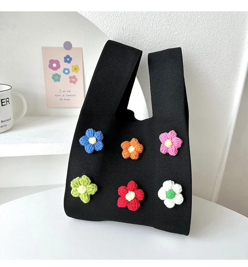 Cute Flower Knitted Shoulder Bag for Women Red Black — feature 15