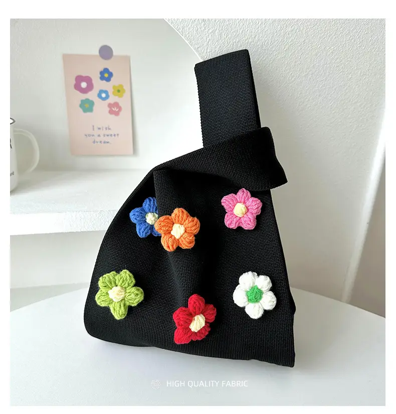 Cute Flower Knitted Shoulder Bag for Women Red Black — feature 16