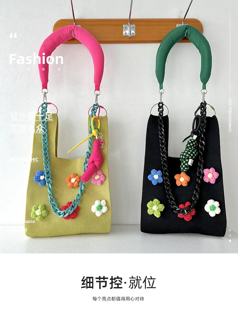 Cute Flower Knitted Shoulder Bag for Women Red Black — feature 3