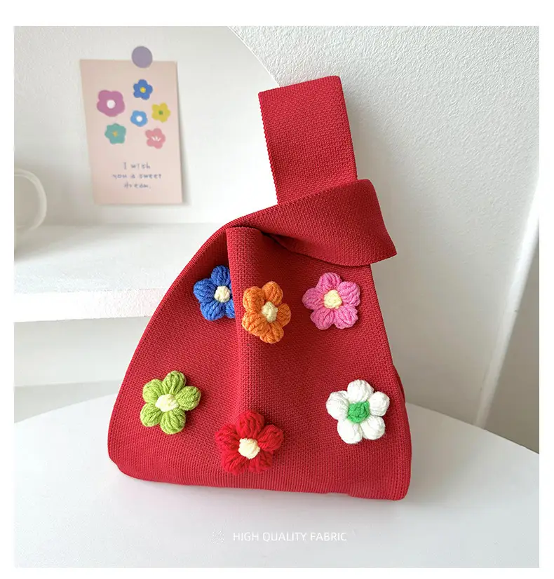 Cute Flower Knitted Shoulder Bag for Women Red Black — feature 8