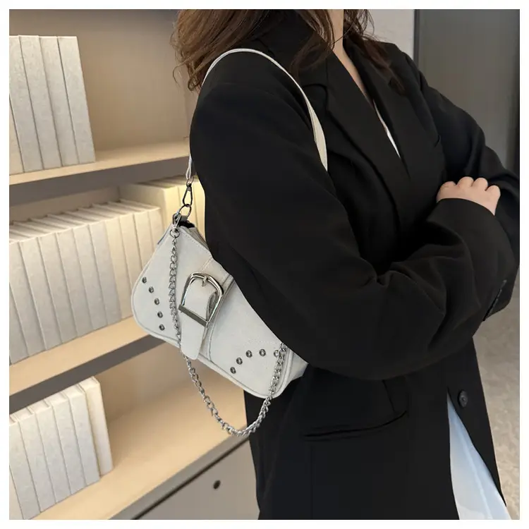 Blue Canvas Shoulder Messenger Bag with Chain Strap for Women — feature 16