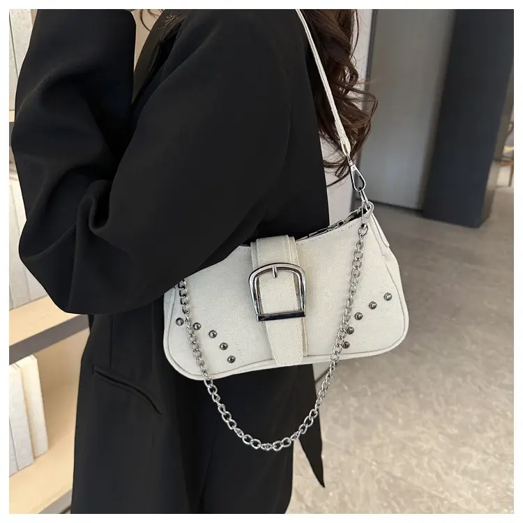 Blue Canvas Shoulder Messenger Bag with Chain Strap for Women — feature 18