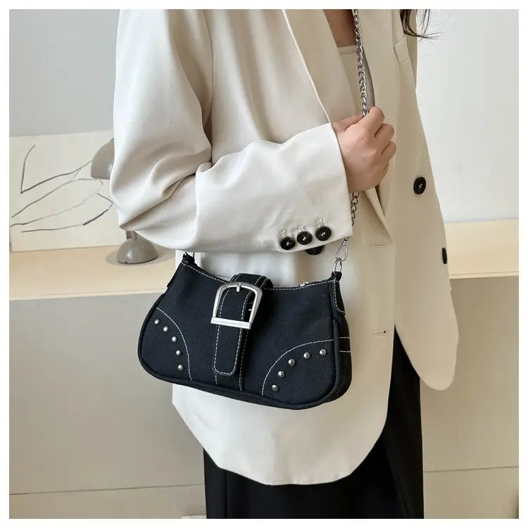 Blue Canvas Shoulder Messenger Bag with Chain Strap for Women — feature 22