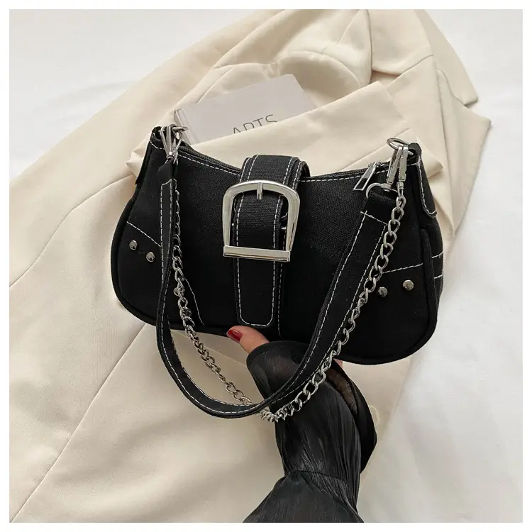 Blue Canvas Shoulder Messenger Bag with Chain Strap for Women — feature 24