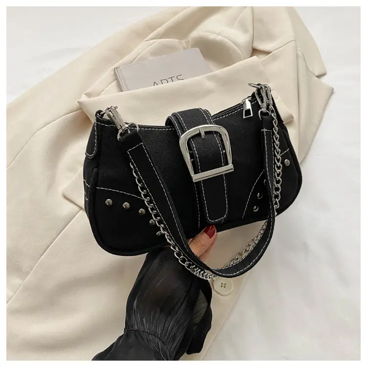 Blue Canvas Shoulder Messenger Bag with Chain Strap for Women — feature 25