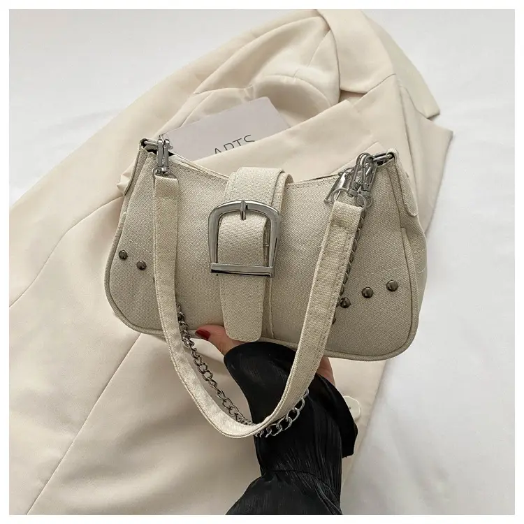 Blue Canvas Shoulder Messenger Bag with Chain Strap for Women — feature 26