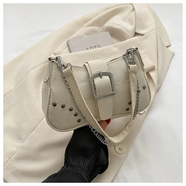 Blue Canvas Shoulder Messenger Bag with Chain Strap for Women — feature 27