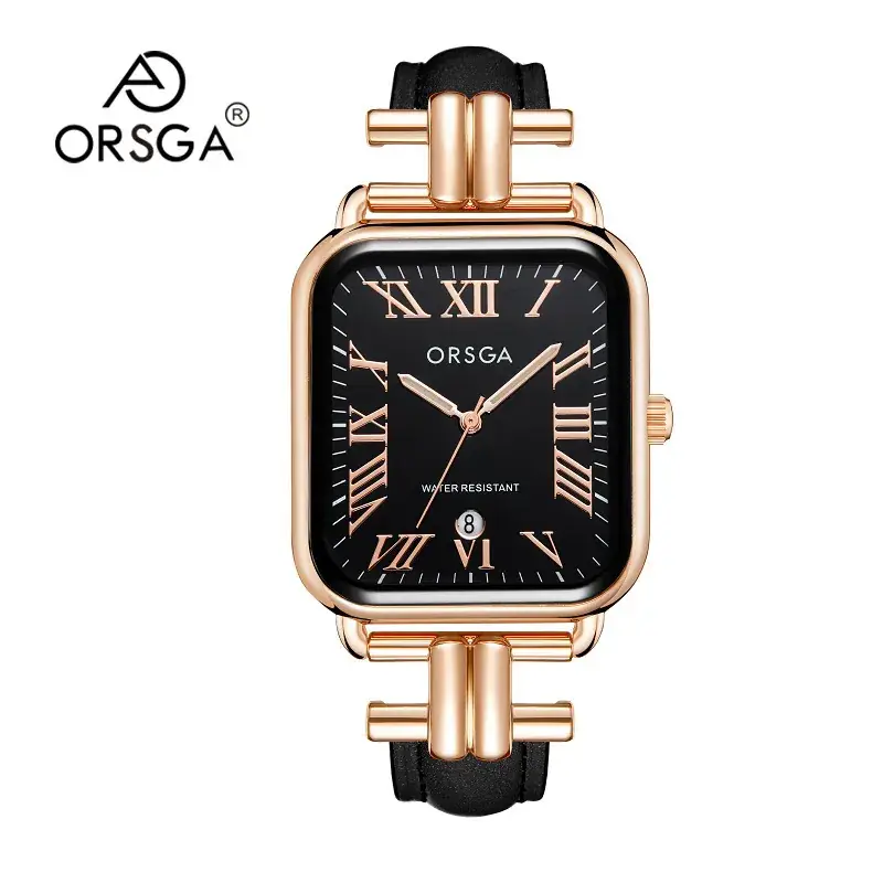 Oshga Women's Green Leather Watch with Calendar
