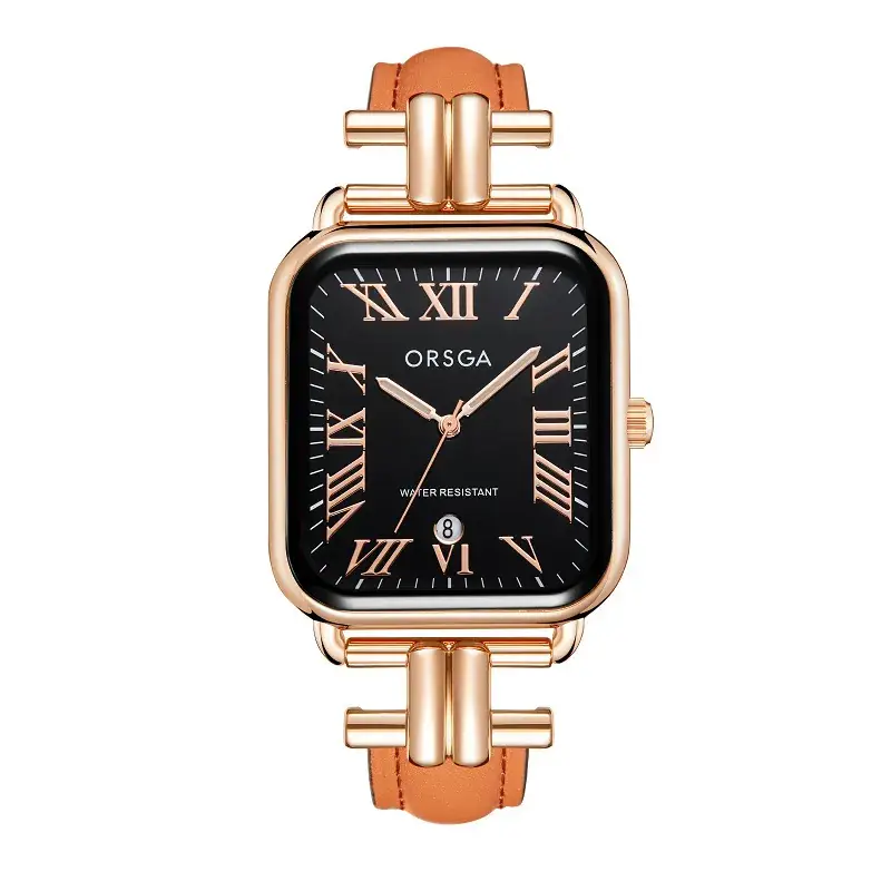 Oshga Women's Green Leather Watch with Calendar