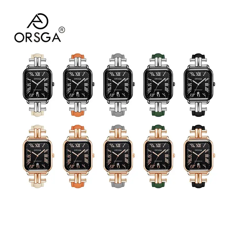 Oshga Women's Green Leather Watch with Calendar