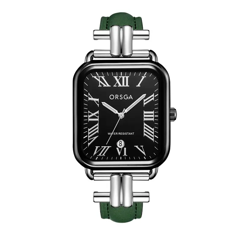 Oshga Women's Green Leather Watch with Calendar — feature 12