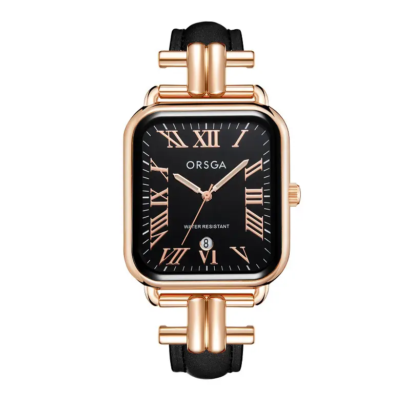 Oshga Women's Green Leather Watch with Calendar — feature 9