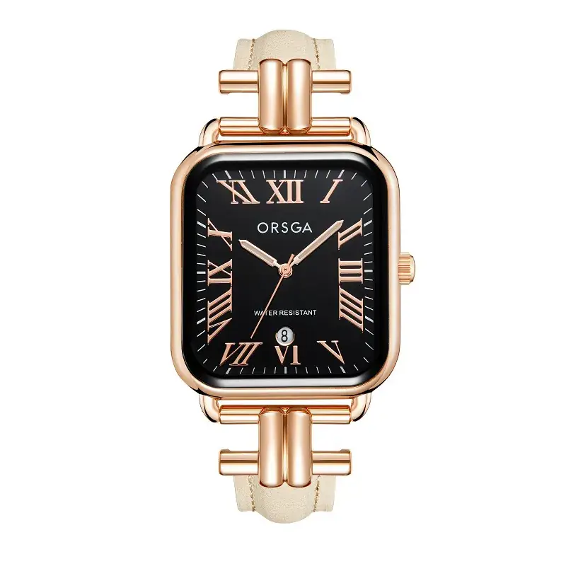Oshga Women's Green Leather Watch with Calendar