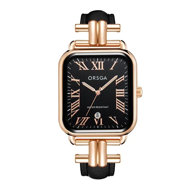 Oshga Women's Green Leather Watch with Calendar