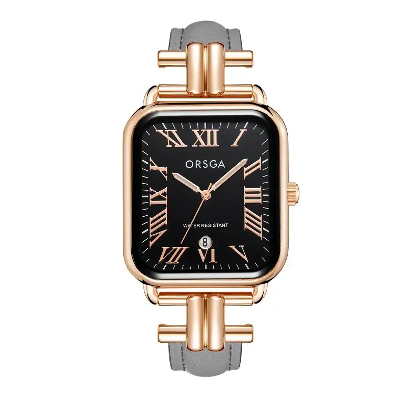 Oshga Women's Green Leather Watch with Calendar