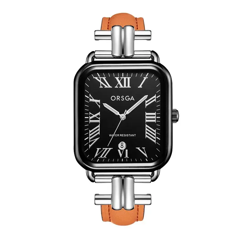Oshga Women's Green Leather Watch with Calendar