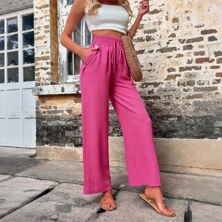 Women's Elastic High Waist Loose Pants Teal - Image 11