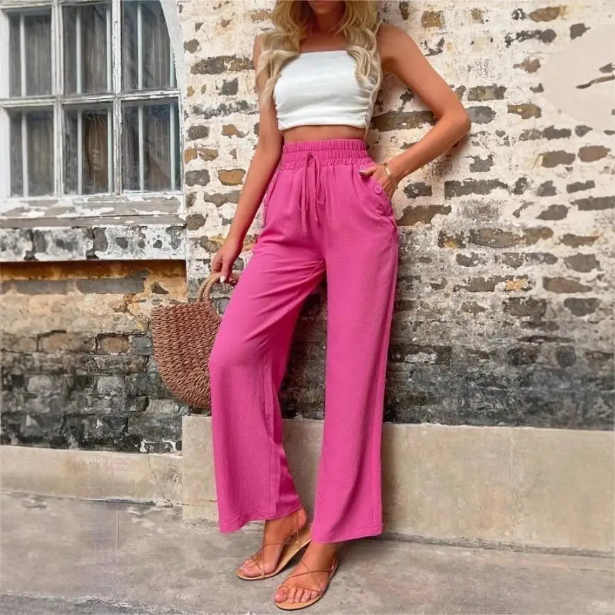 Women's Elastic High Waist Loose Pants Teal - Image 12