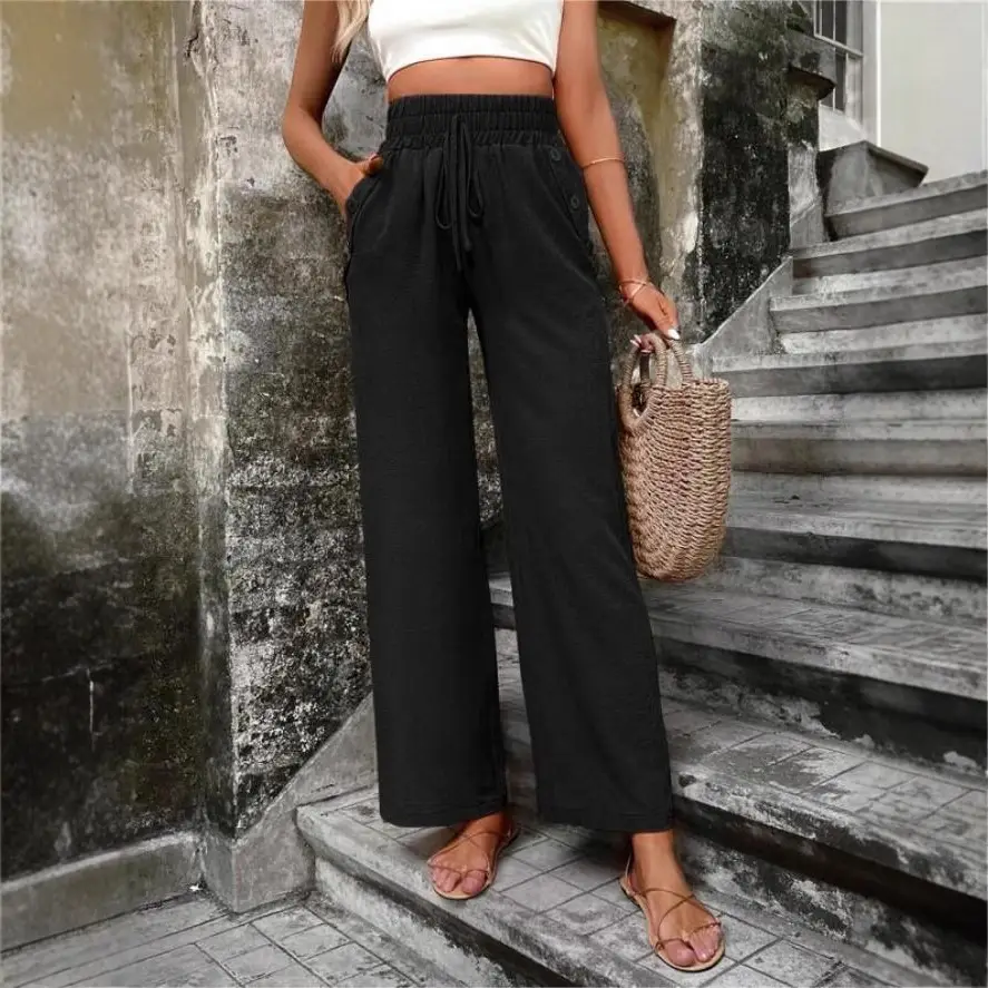 Women's Elastic High Waist Loose Pants Teal - Image 14