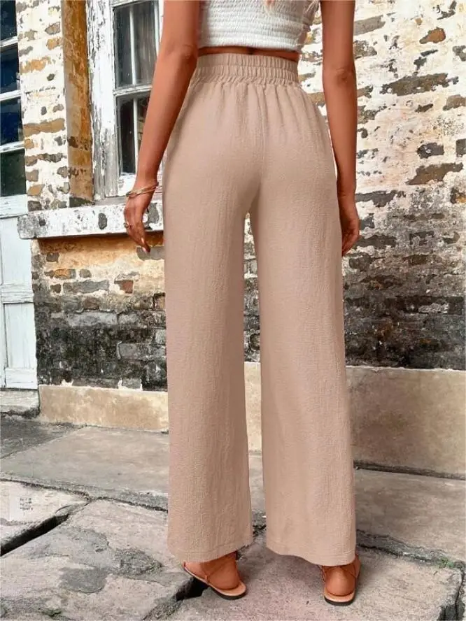 Women's Elastic High Waist Loose Pants Teal — feature 13