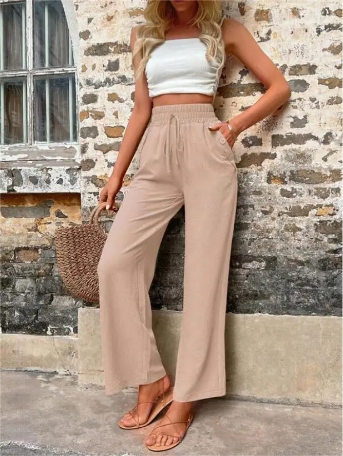 Women's Elastic High Waist Loose Pants Teal — feature 14