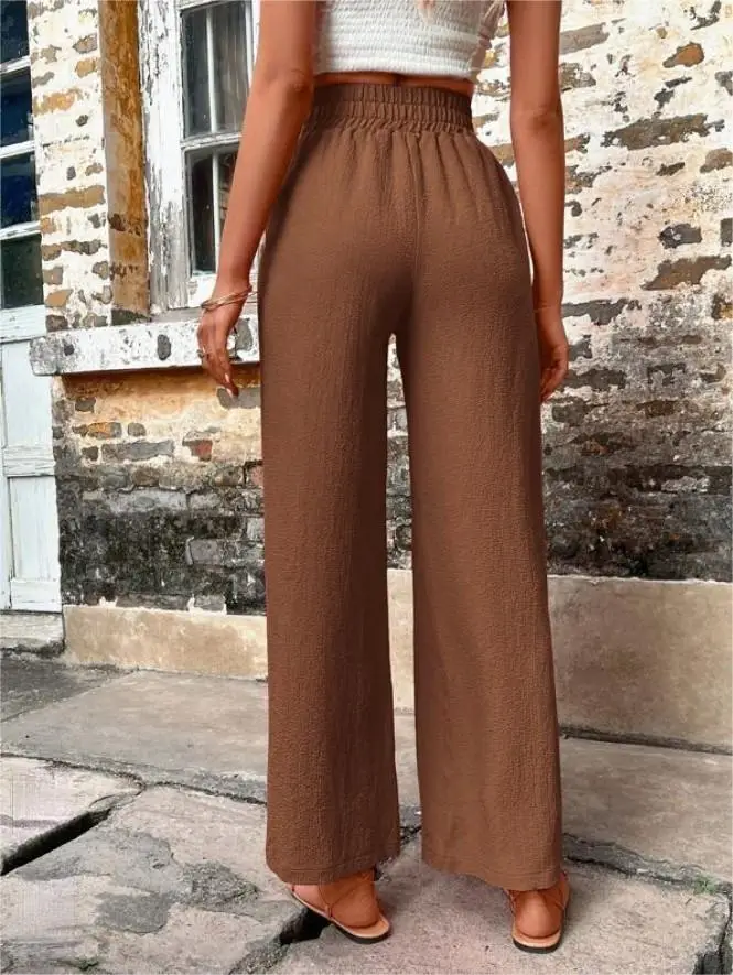 Women's Elastic High Waist Loose Pants Teal — feature 16