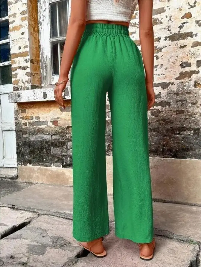 Women's Elastic High Waist Loose Pants Teal — feature 19