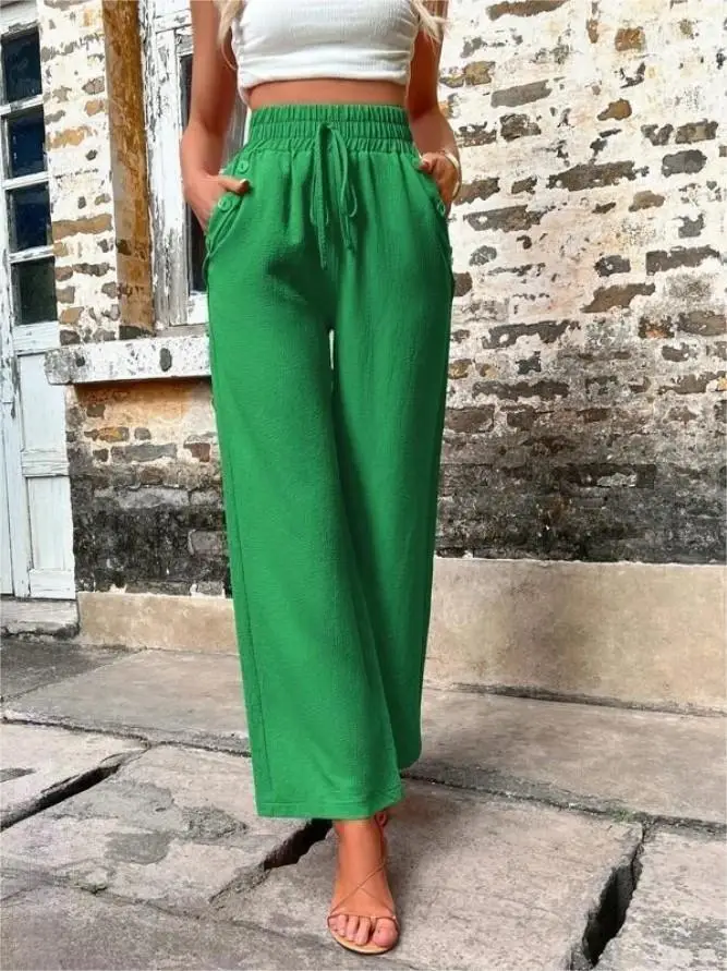 Women's Elastic High Waist Loose Pants Teal — feature 20