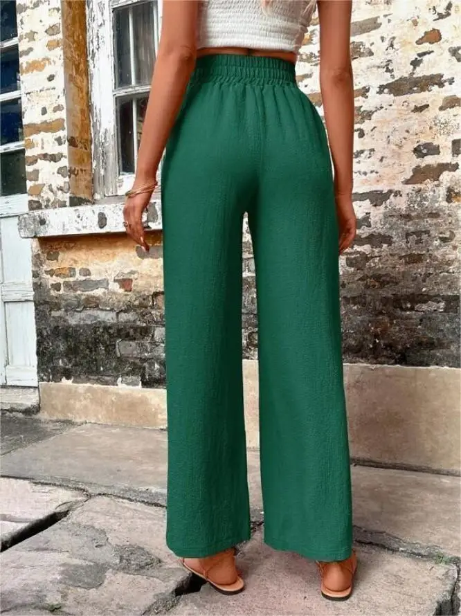 Women's Elastic High Waist Loose Pants Teal — feature 28