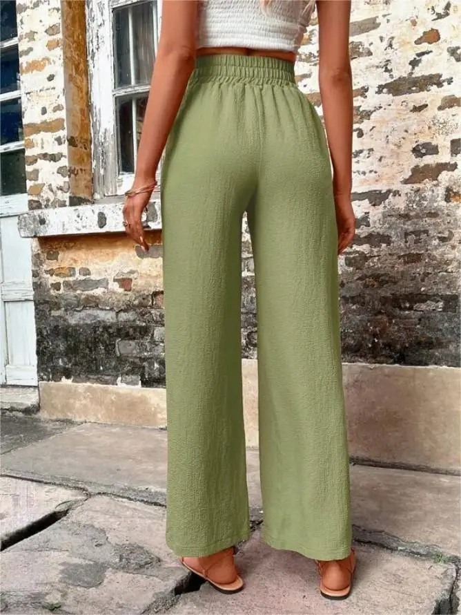 Women's Elastic High Waist Loose Pants Teal — feature 33