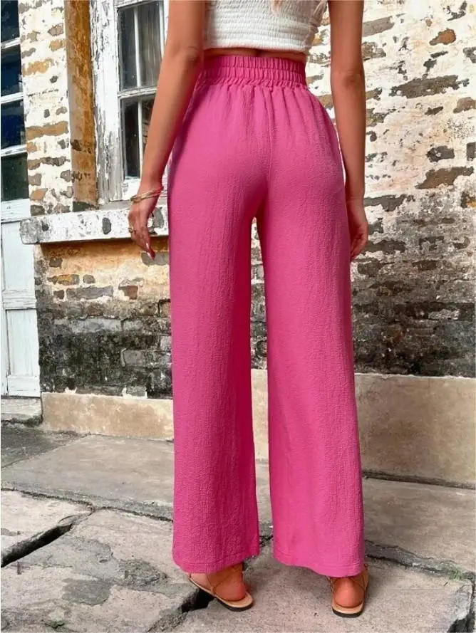 Women's Elastic High Waist Loose Pants Teal — feature 4