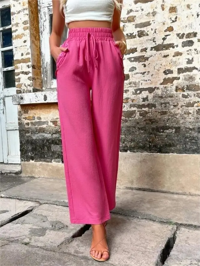 Women's Elastic High Waist Loose Pants Teal — feature 5