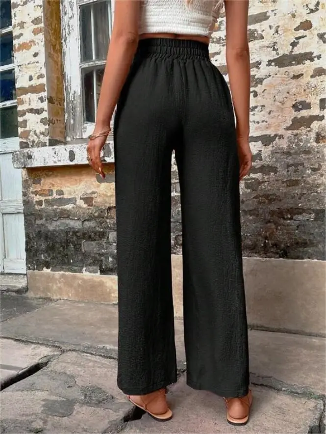 Women's Elastic High Waist Loose Pants Teal — feature 8