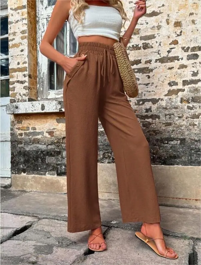 Women's Elastic High Waist Loose Pants Teal - Image 5