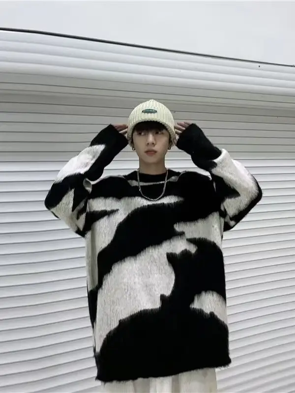 Men Black Cream Striped Fleece Sweatshirt Round Neck - Image 6