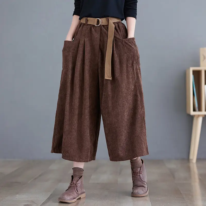 2025 Corduroy Culottes Women Loose Slimming Wide Leg Pants