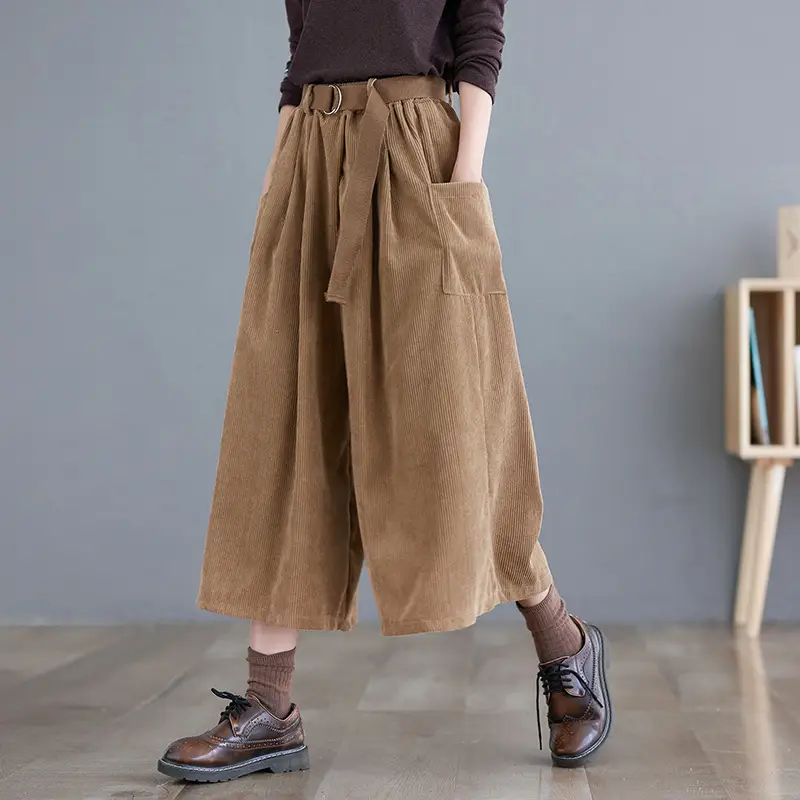 2025 Corduroy Culottes Women Loose Slimming Wide Leg Pants