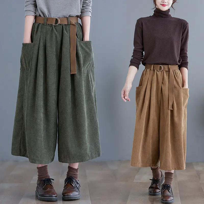 2025 Corduroy Culottes Women Loose Slimming Wide Leg Pants
